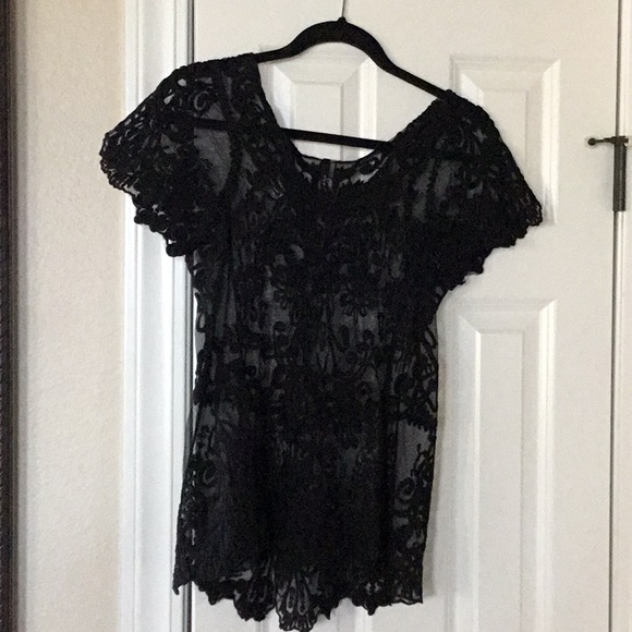 Black Lace Short Sleeve Top - Picture 1 of 1